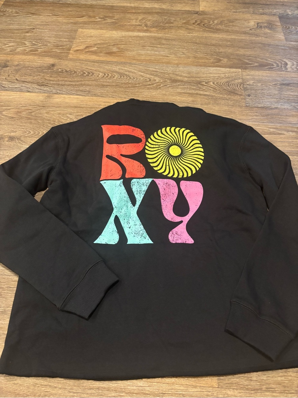 NWT Roxy Endless Sunshine Zip Hoodie Black Lightweight Surf Coast Graphic Large - Picture 3 of 8